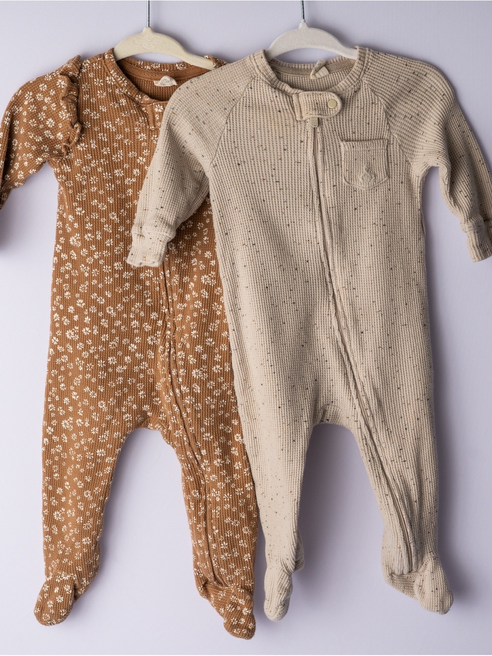 3-6 months brown and oatmeal colored zippered onesies (bundle)